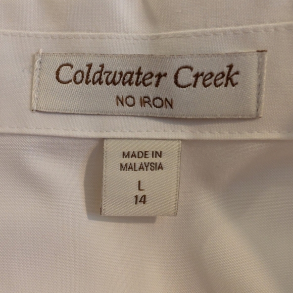 Coldwaler Creek White No Iron Blouse, 14, L, Perfect NWOT, Long Sleeves, Collar - Picture 3 of 5